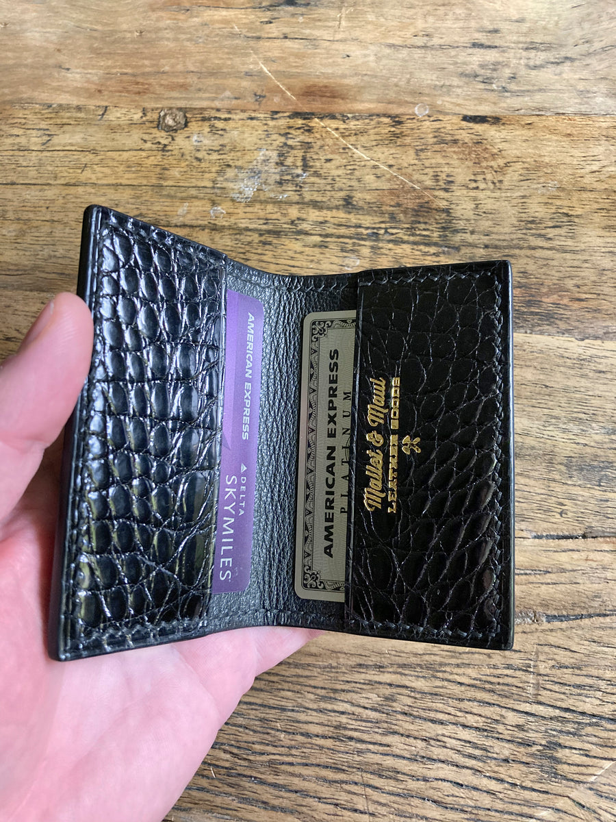 Black Glazed Alligator Card Wallet