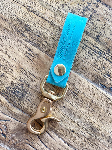 Belt Key Holder - Leather and Brass Tiffany Blue