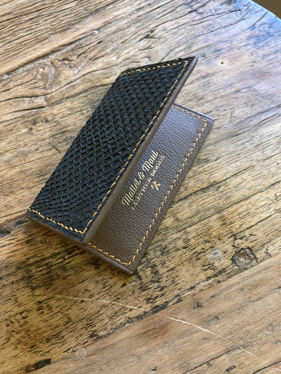 Black Salmon Leather Card Wallet - Taupe Chèvre Lining