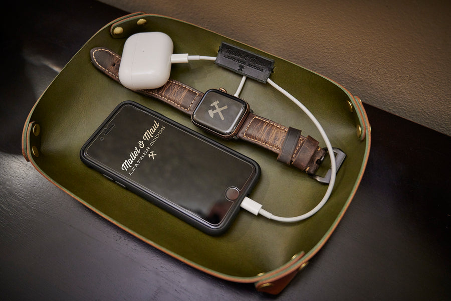 Leather Device Charging Valet Tray