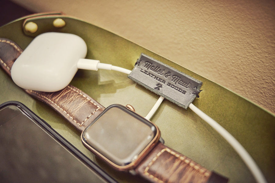 Leather Device Charging Valet Tray