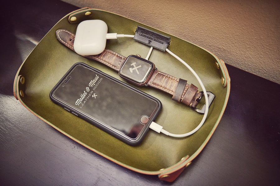 Leather Device Charging Valet Tray