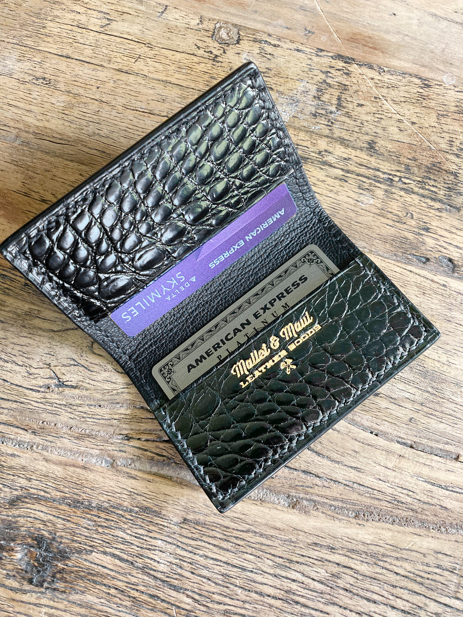 Black Glazed Alligator Card Wallet