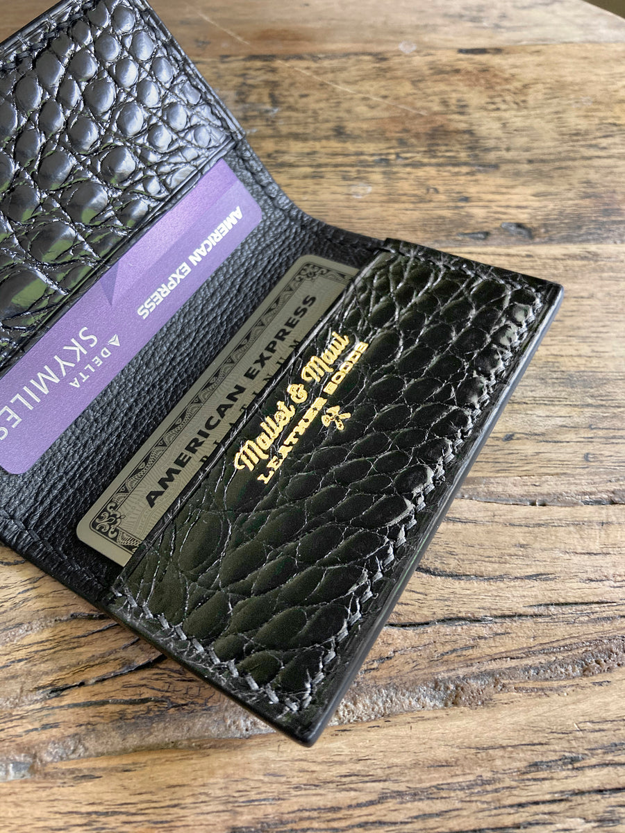 Black Glazed Alligator Card Wallet