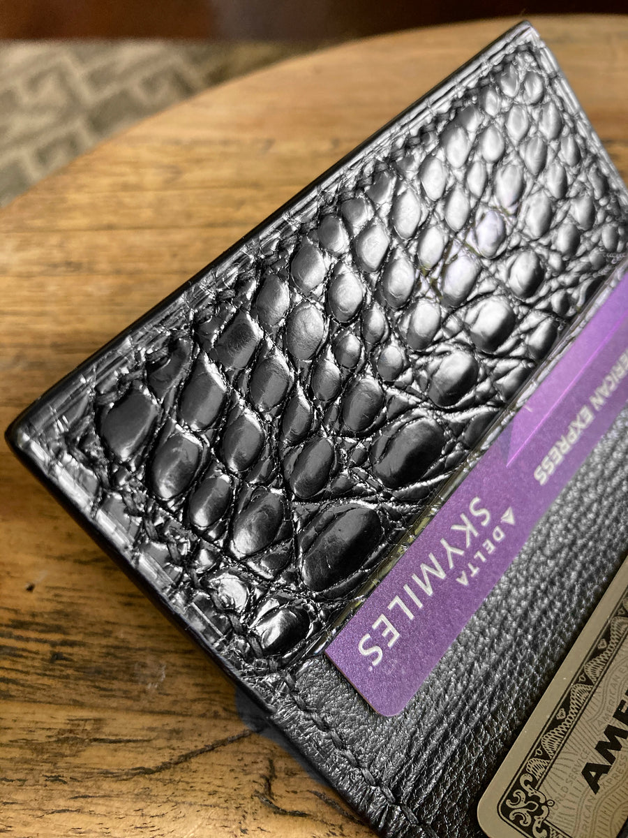 Black Glazed Alligator Card Wallet