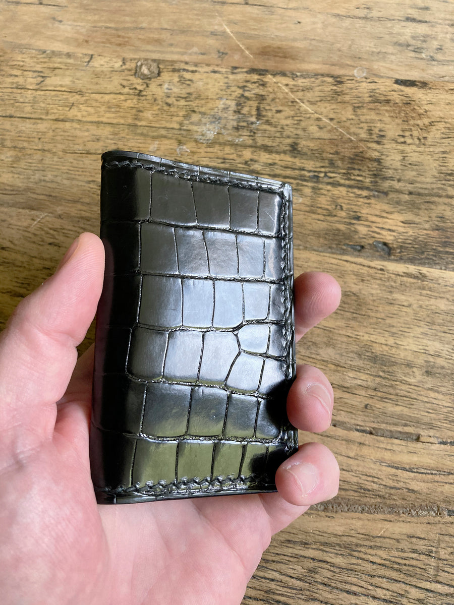 Black Glazed Alligator Card Wallet