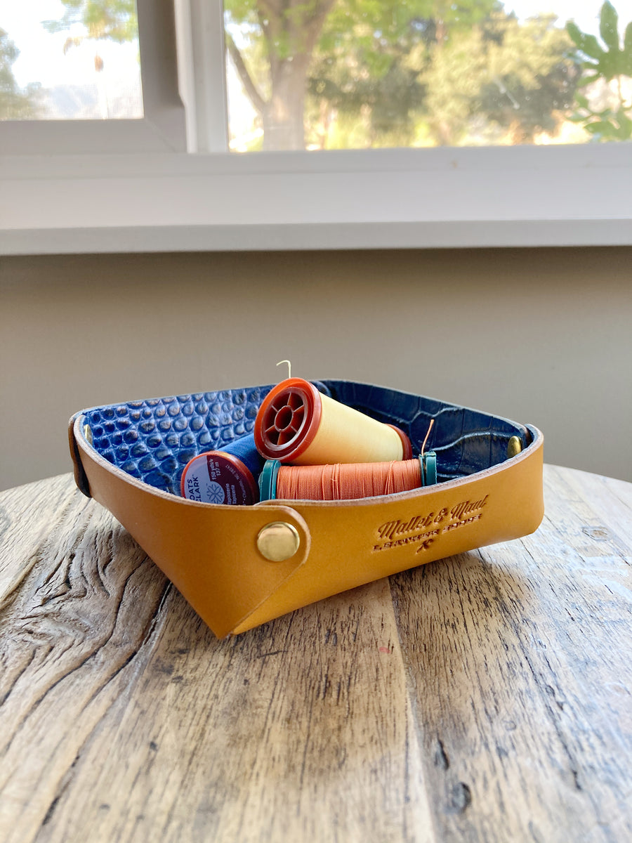 Blue Embossed Alligator Leather Tray