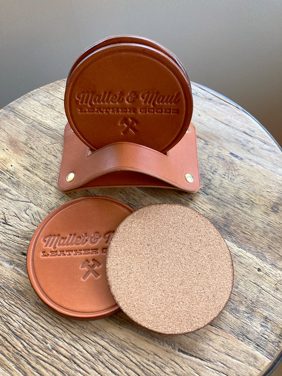 Mallet & Maul Leather and Cork Drink Coasters