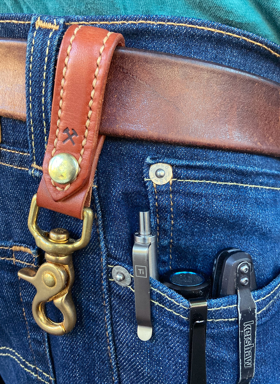 Chestnut Brown Belt Key Holder - Leather and Brass