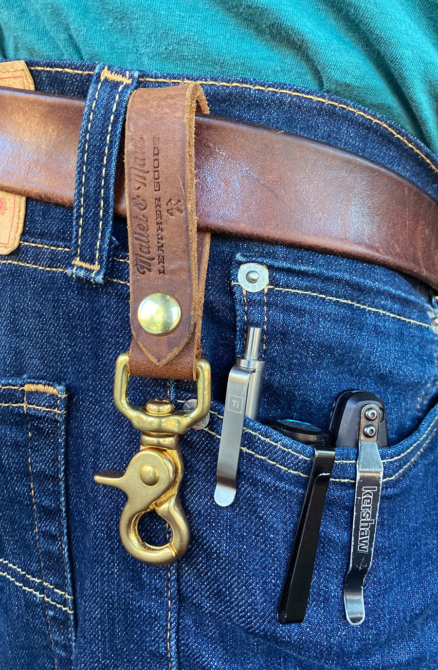 Oiled Brown Leather and Nickel or Brass Hardware Belt Key Holder