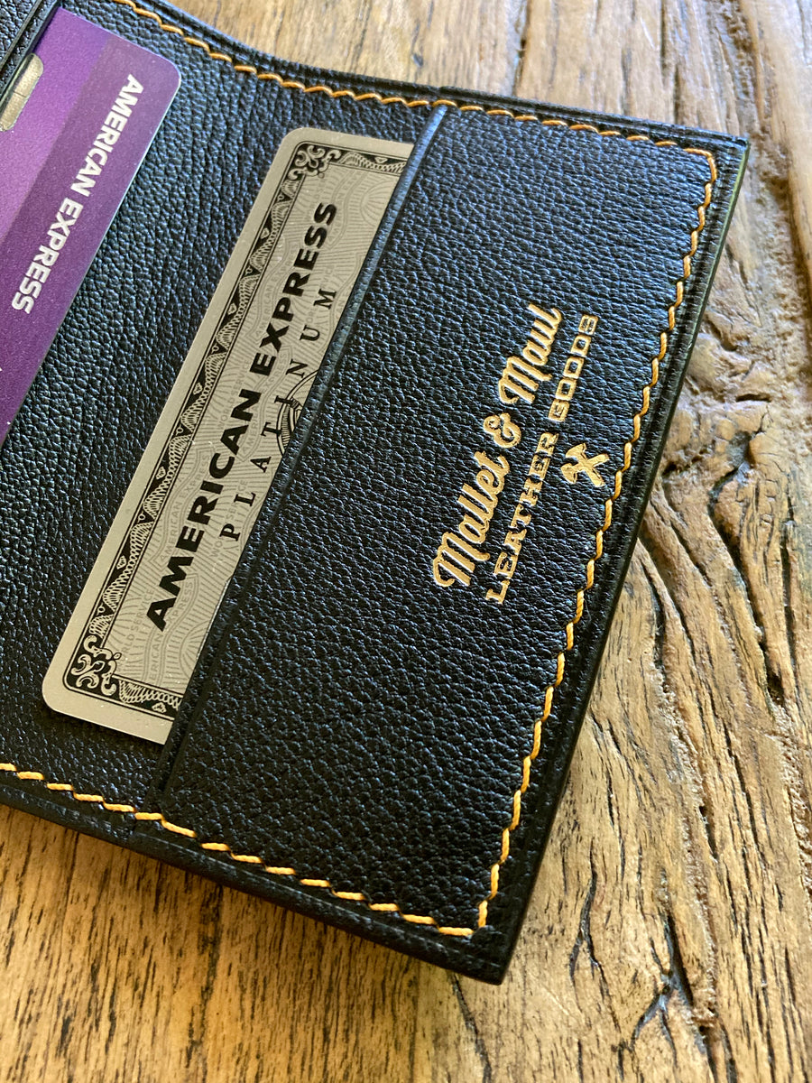 Black Salmon Leather Card Wallet - Black Chèvre Lining
