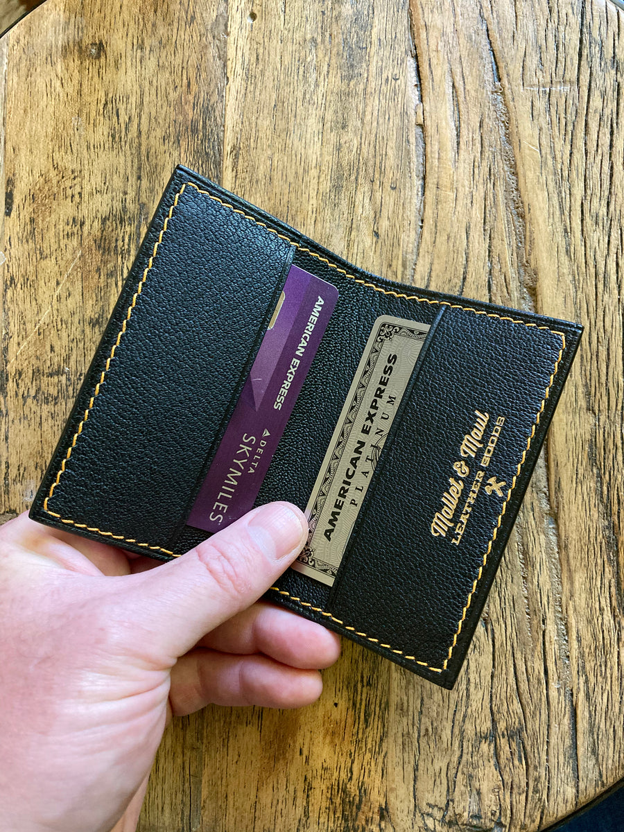 Black Salmon Leather Card Wallet - Black Chèvre Lining