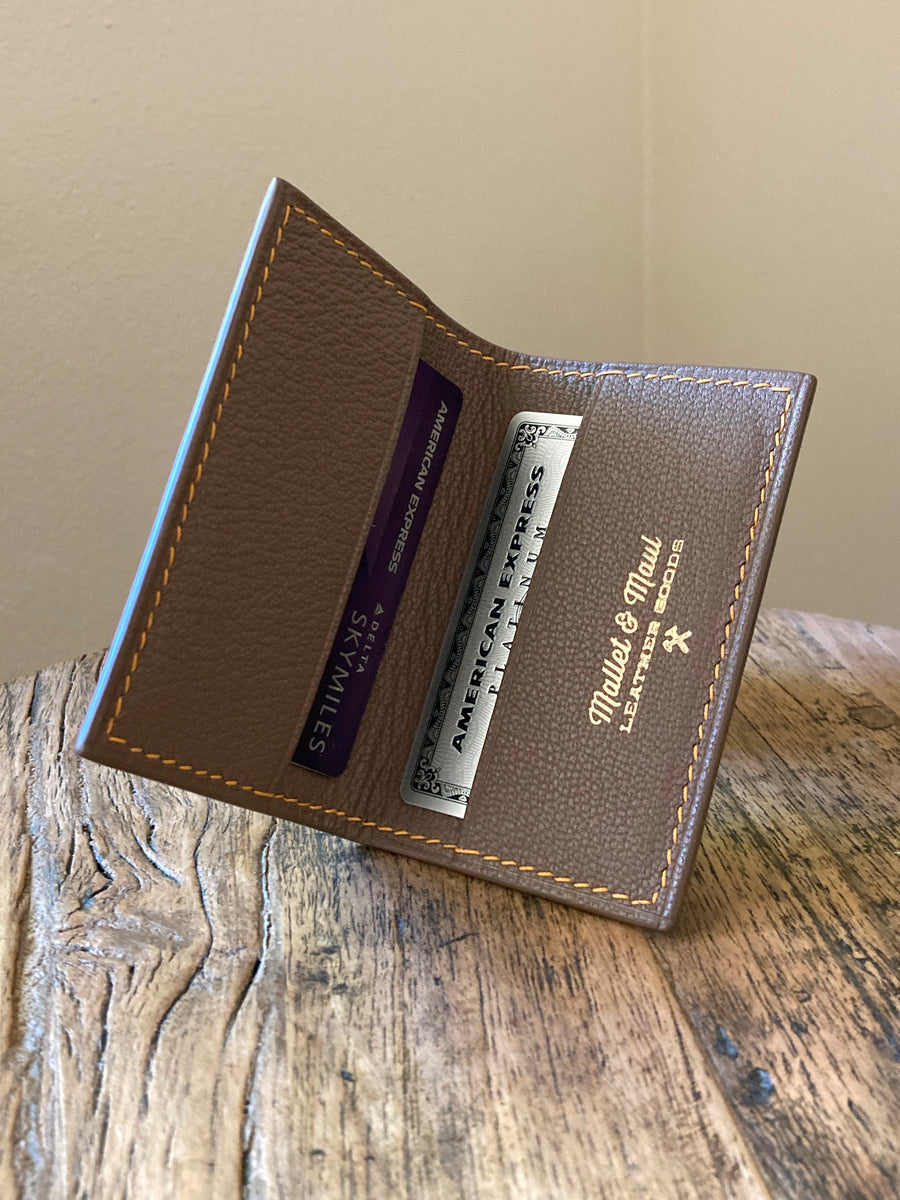 Black Salmon Leather Card Wallet - Taupe Chèvre Lining