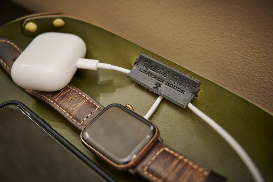 Leather Device Charging Valet Tray